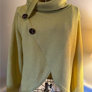 Chic Olive Green Knit Sweater with Button Detail